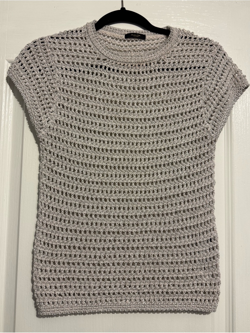 Designer MASSIMO DUTTI Gray Knit Short Sleeve Sweater